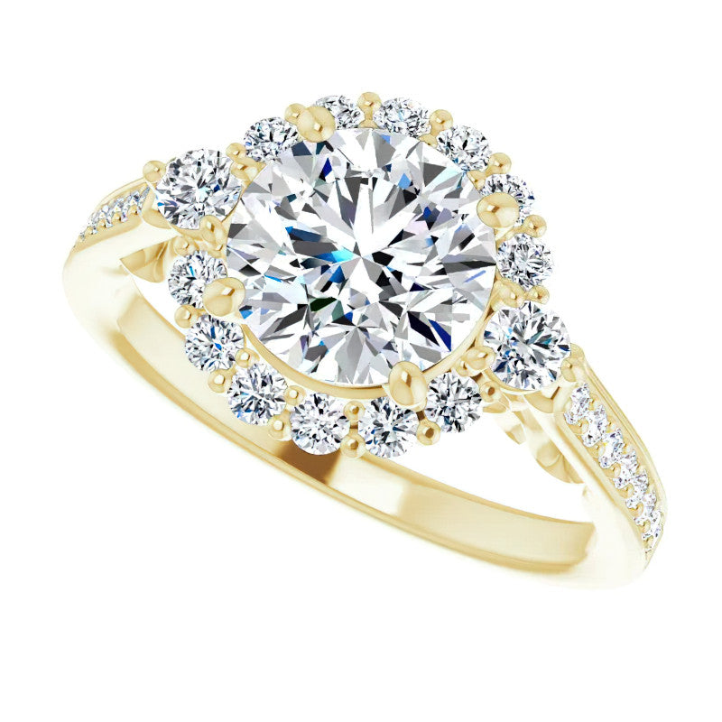 Round Scroll Halo Engagement Ring with Surprise Diamonds
