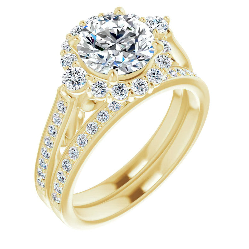 Round Scroll Halo Engagement Ring with Surprise Diamonds
