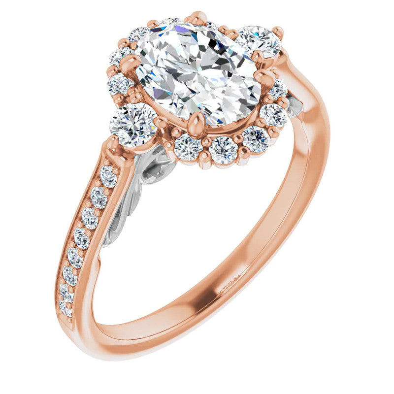 Oval Scroll Halo Engagement Ring with Surprise Diamonds