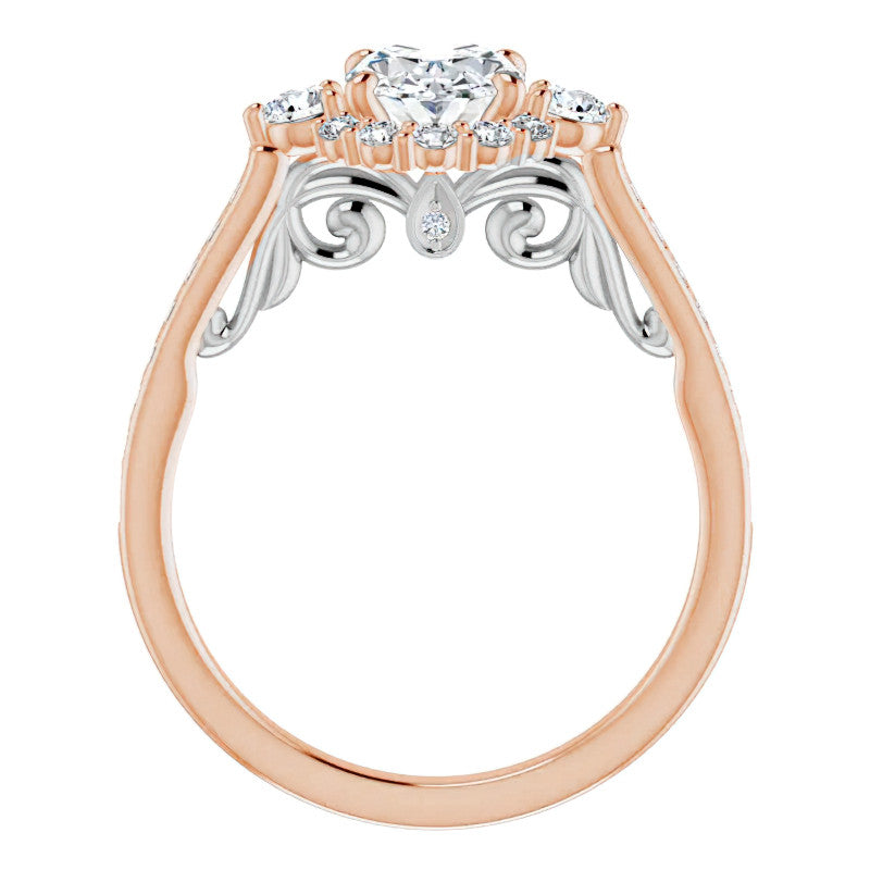 Oval Scroll Halo Engagement Ring with Surprise Diamonds