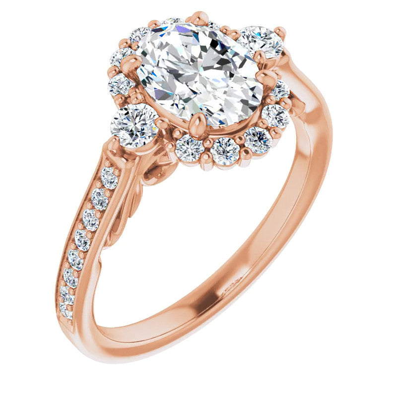 Oval Scroll Halo Engagement Ring with Surprise Diamonds