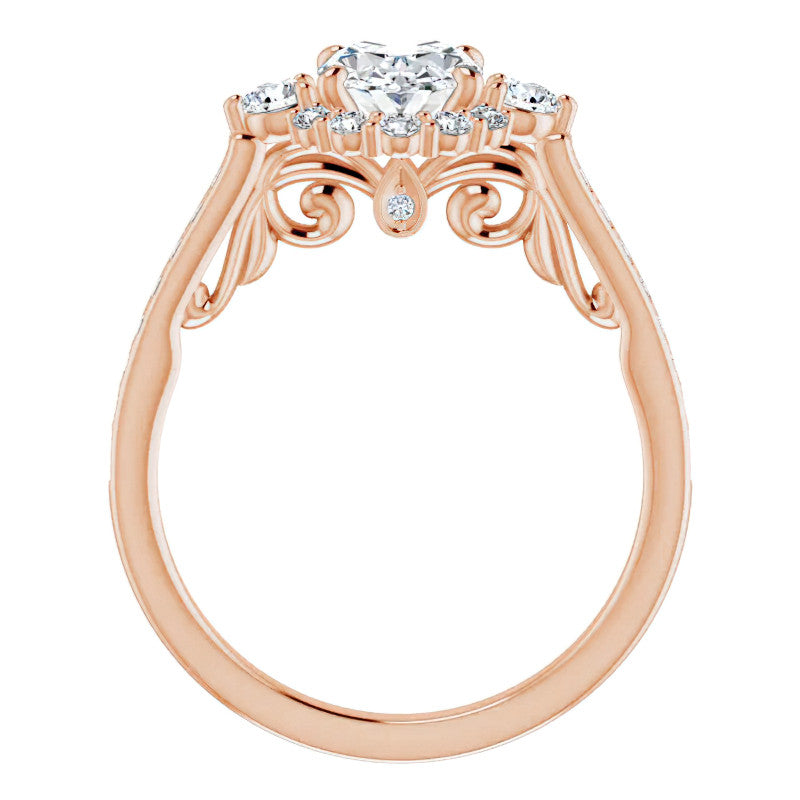 Oval Scroll Halo Engagement Ring with Surprise Diamonds