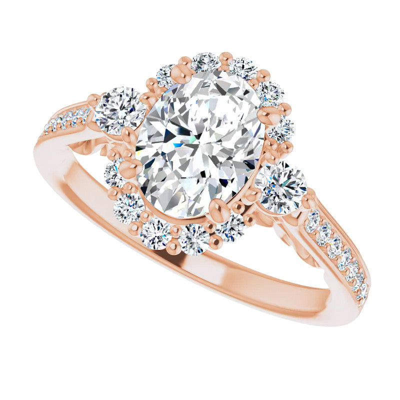 Oval Scroll Halo Engagement Ring with Surprise Diamonds
