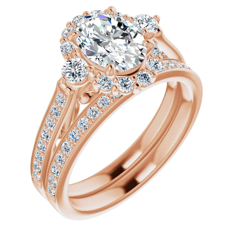 Oval Scroll Halo Engagement Ring with Surprise Diamonds