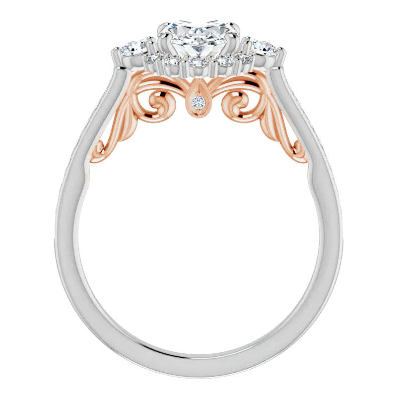 Oval Scroll Halo Engagement Ring with Surprise Diamonds