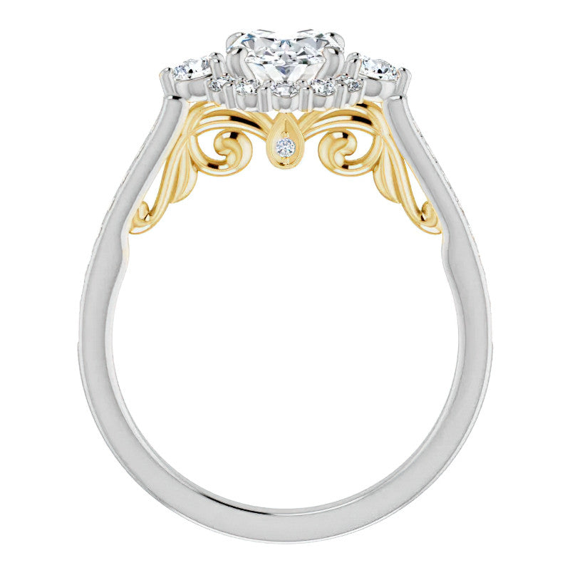 Oval Scroll Halo Engagement Ring with Surprise Diamonds