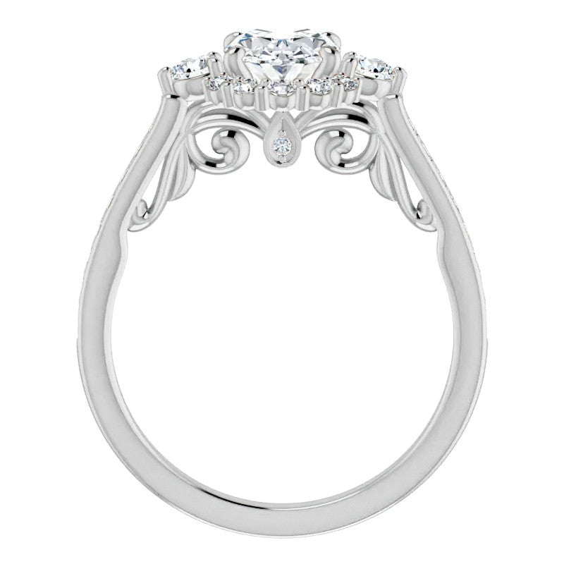Oval Scroll Halo Engagement Ring with Surprise Diamonds