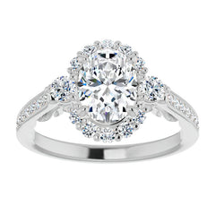 Oval Scroll Halo Engagement Ring with Surprise Diamonds