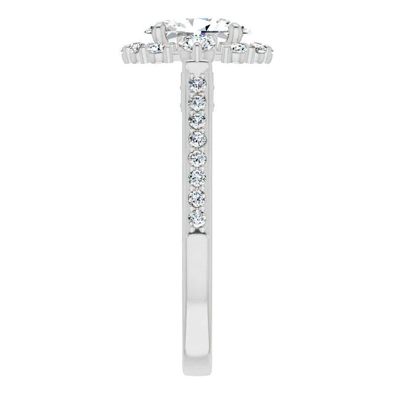 Oval Scroll Halo Engagement Ring with Surprise Diamonds
