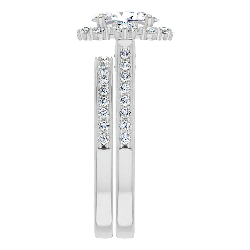 Oval Scroll Halo Engagement Ring with Surprise Diamonds