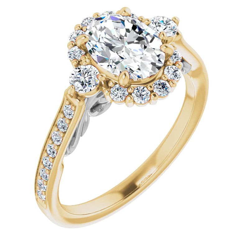 Oval Scroll Halo Engagement Ring with Surprise Diamonds