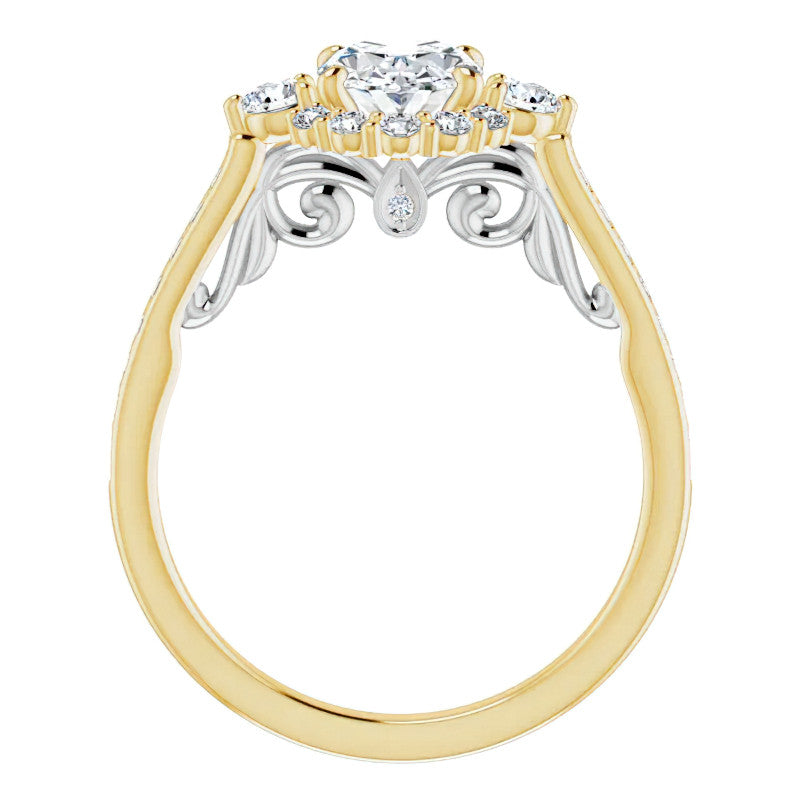 Oval Scroll Halo Engagement Ring with Surprise Diamonds