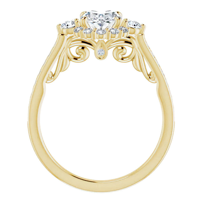 Oval Scroll Halo Engagement Ring with Surprise Diamonds