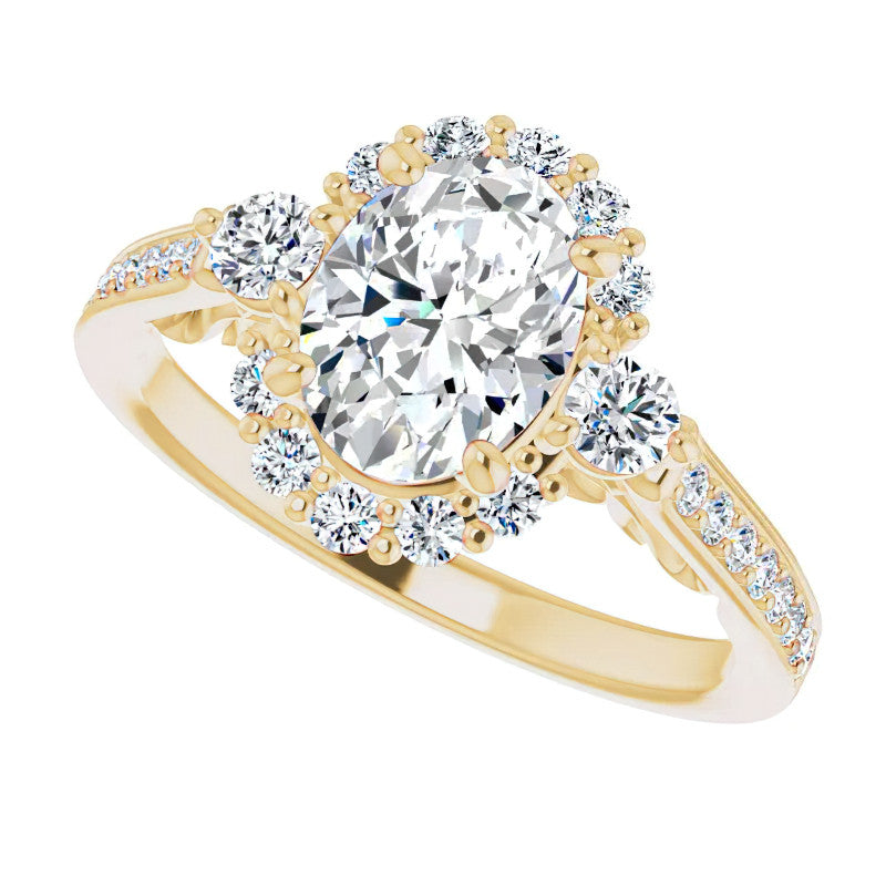 Oval Scroll Halo Engagement Ring with Surprise Diamonds