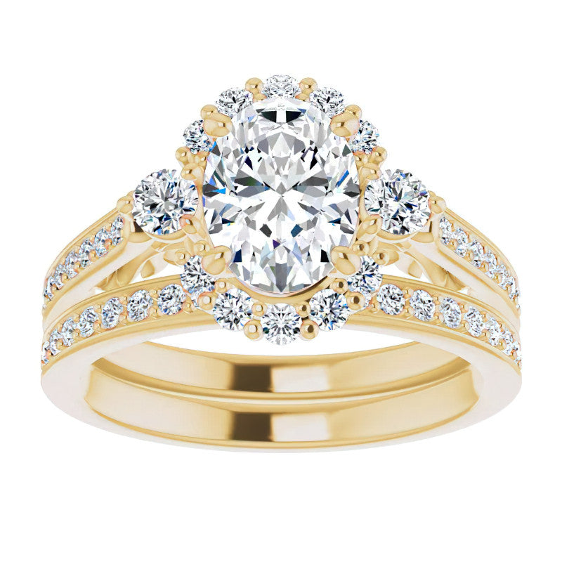 Oval Scroll Halo Engagement Ring with Surprise Diamonds