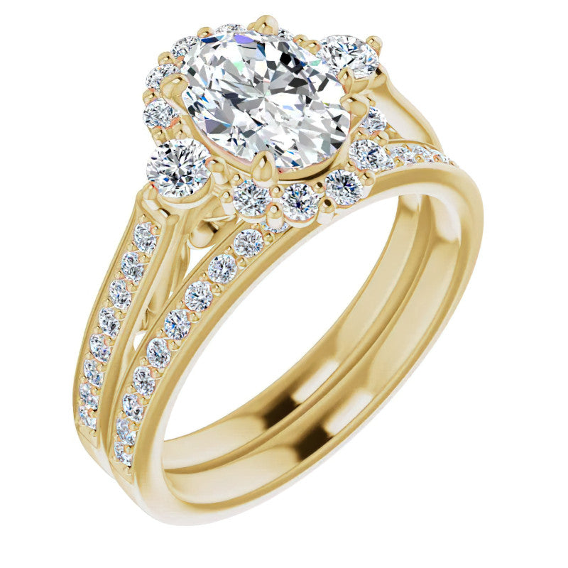 Oval Scroll Halo Engagement Ring with Surprise Diamonds