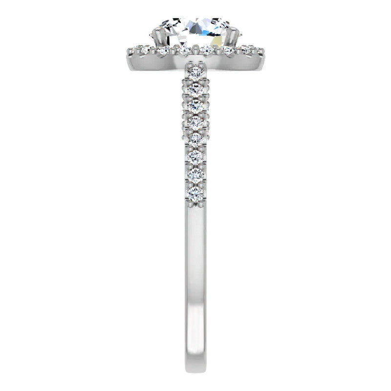 Round Ornate Halo Engagement Ring with Scroll Accent