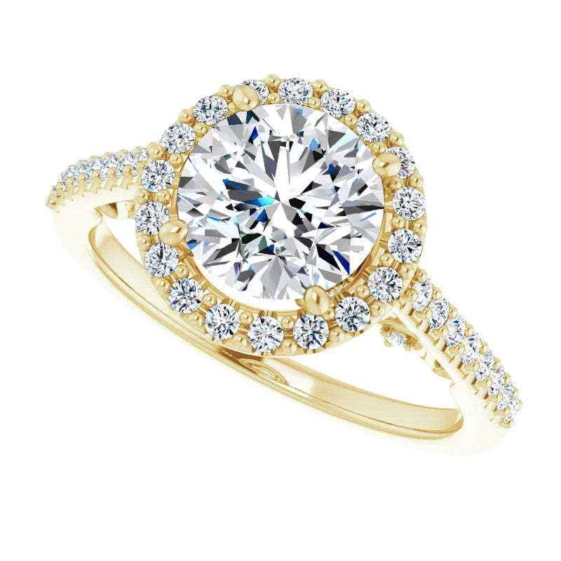 Round Ornate Halo Engagement Ring with Scroll Accent