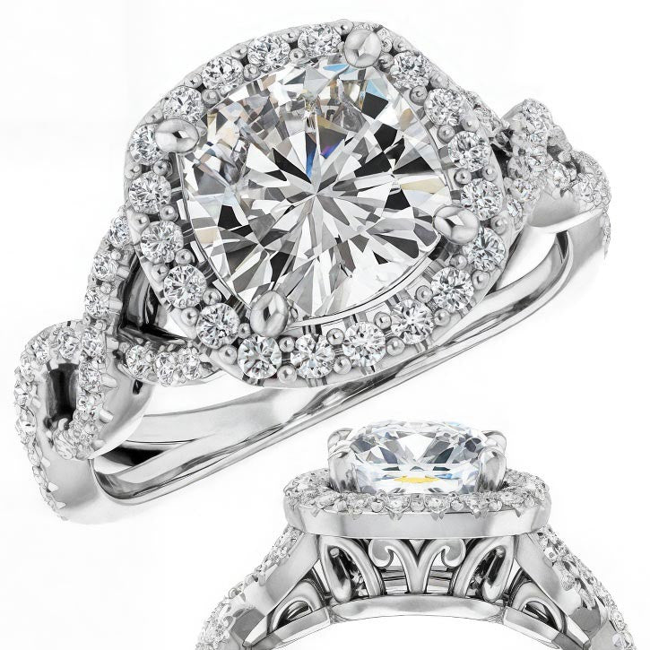 Cushion Infinity Halo Engagement Ring with Scrolls