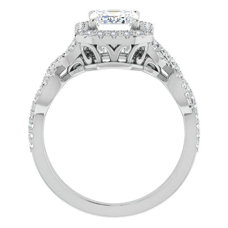 Emerald / Radiant Infinity Halo Engagement Ring with Scrolls