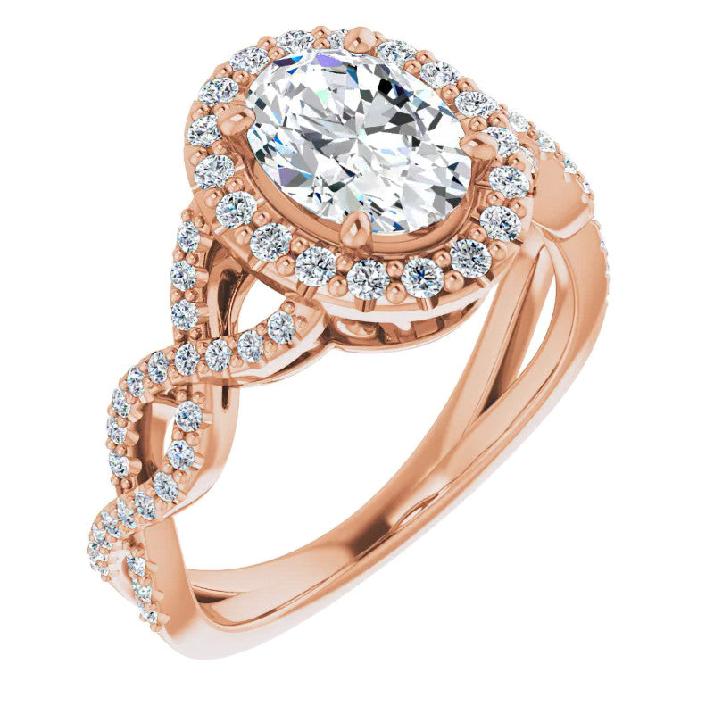 Oval Cut Infinity Halo Moissanite Engagement Ring with Scrolls
