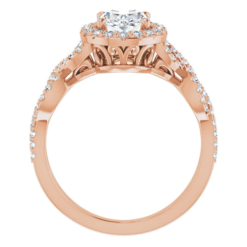Oval Cut Infinity Halo Moissanite Engagement Ring with Scrolls
