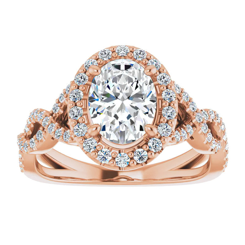 Oval Cut Infinity Halo Moissanite Engagement Ring with Scrolls