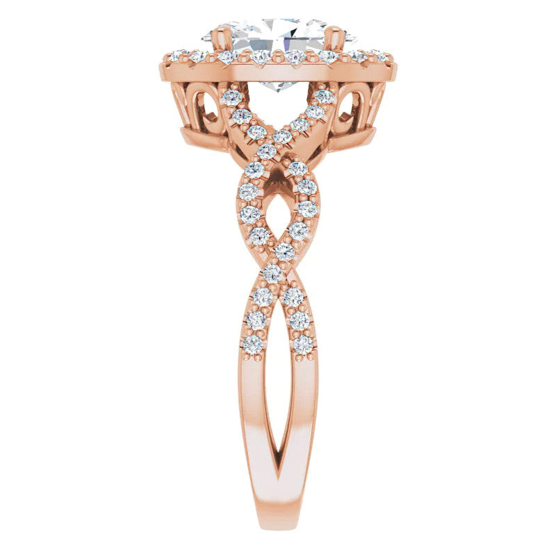 Oval Cut Infinity Halo Moissanite Engagement Ring with Scrolls