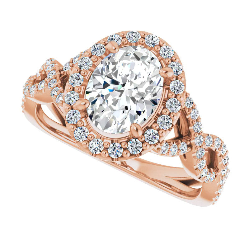 Oval Cut Infinity Halo Moissanite Engagement Ring with Scrolls