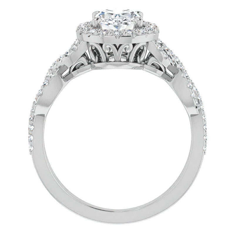 Oval Cut Infinity Halo Moissanite Engagement Ring with Scrolls