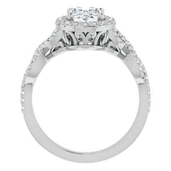 Oval Cut Infinity Halo Moissanite Engagement Ring with Scrolls
