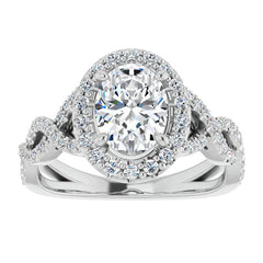 Oval Cut Infinity Halo Moissanite Engagement Ring with Scrolls
