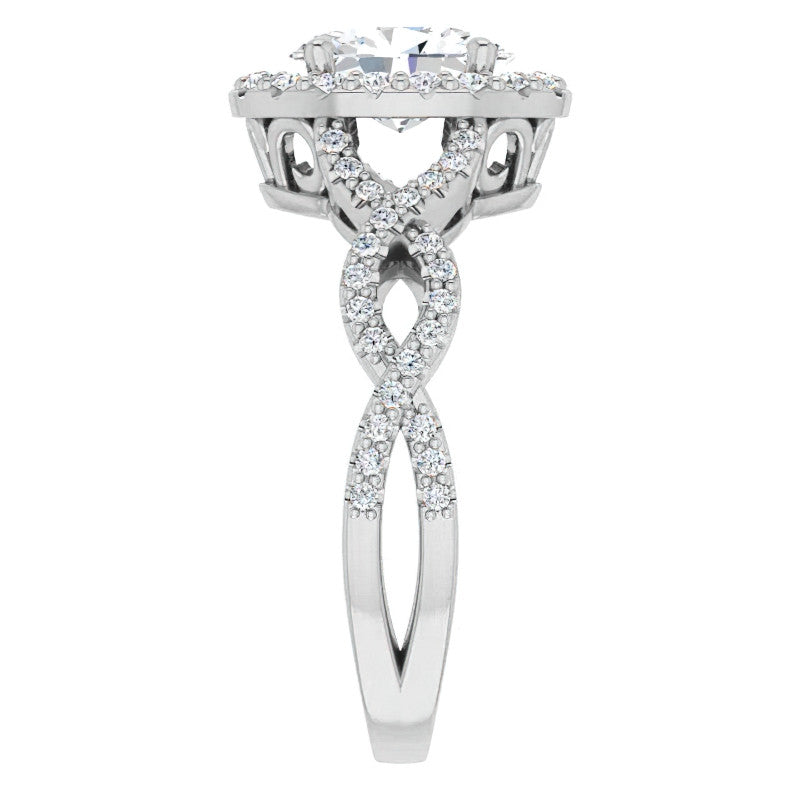 Oval Cut Infinity Halo Moissanite Engagement Ring with Scrolls