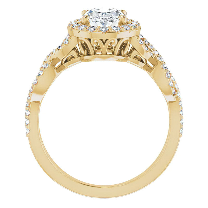 Oval Cut Infinity Halo Moissanite Engagement Ring with Scrolls