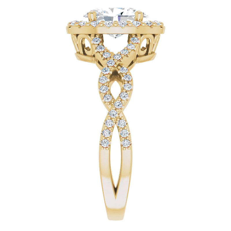Oval Cut Infinity Halo Moissanite Engagement Ring with Scrolls