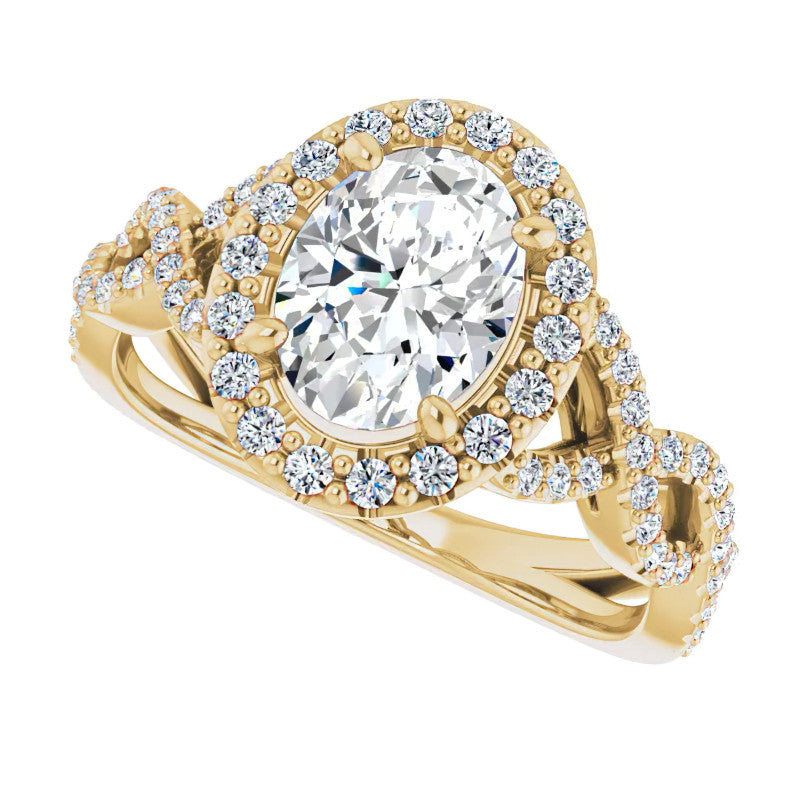 Oval Cut Infinity Halo Moissanite Engagement Ring with Scrolls