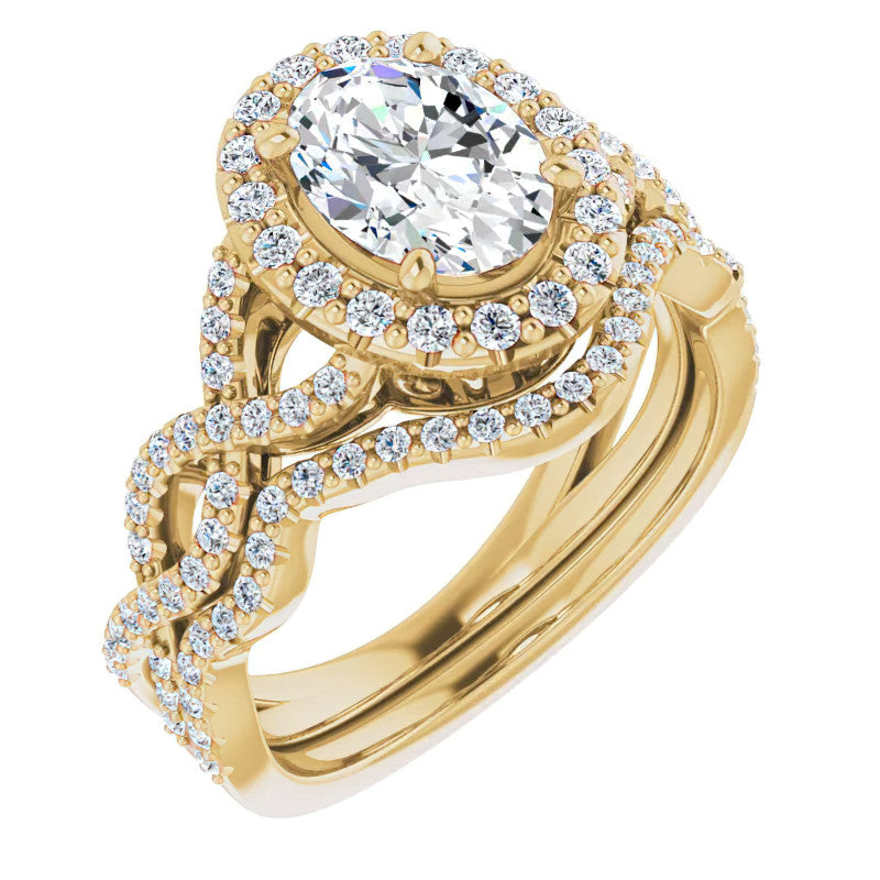 Oval Cut Infinity Halo Moissanite Engagement Ring with Scrolls