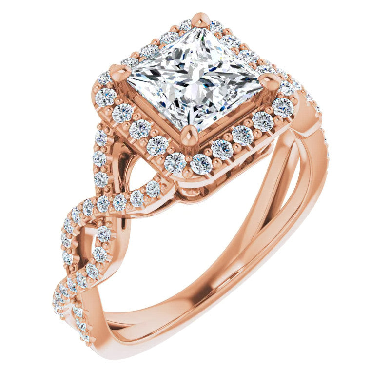 Princess Infinity Halo Engagement Ring with Scrolls