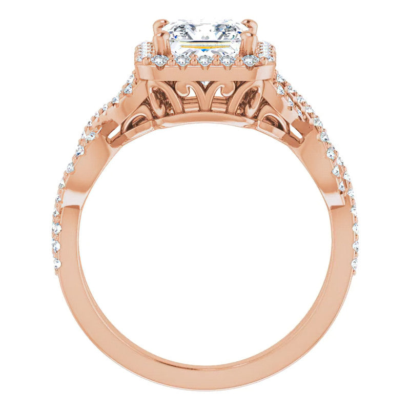 Princess Infinity Halo Engagement Ring with Scrolls