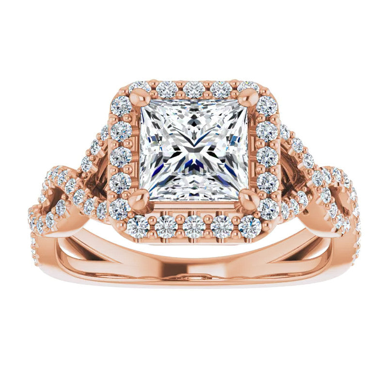 Princess Infinity Halo Engagement Ring with Scrolls