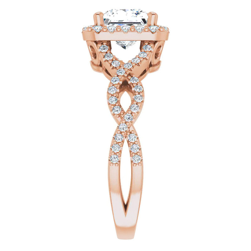 Princess Infinity Halo Engagement Ring with Scrolls