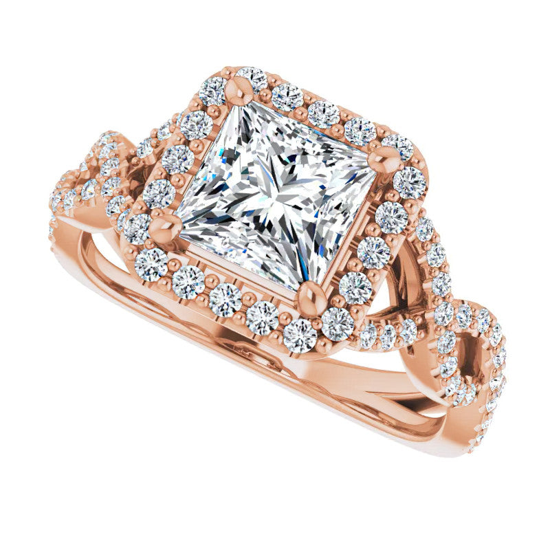 Princess Infinity Halo Engagement Ring with Scrolls