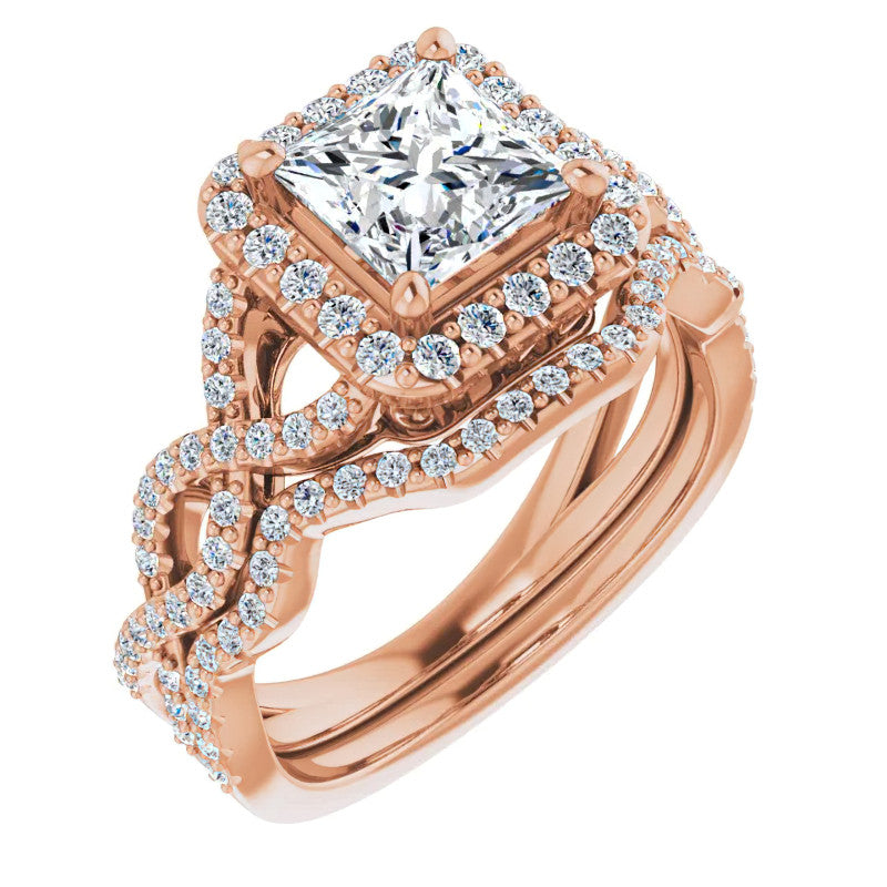 Princess Infinity Halo Engagement Ring with Scrolls