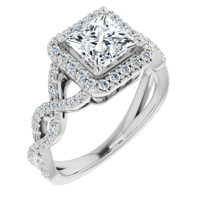 Princess Infinity Halo Engagement Ring with Scrolls