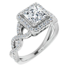 Princess Infinity Halo Engagement Ring with Scrolls