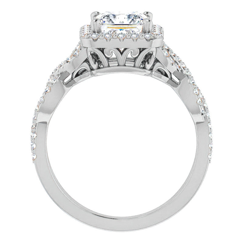 Princess Infinity Halo Engagement Ring with Scrolls