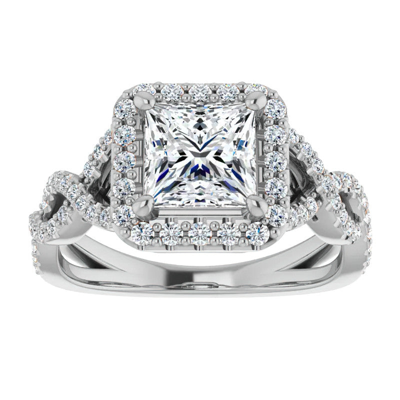 Princess Infinity Halo Engagement Ring with Scrolls