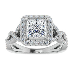 Princess Infinity Halo Engagement Ring with Scrolls