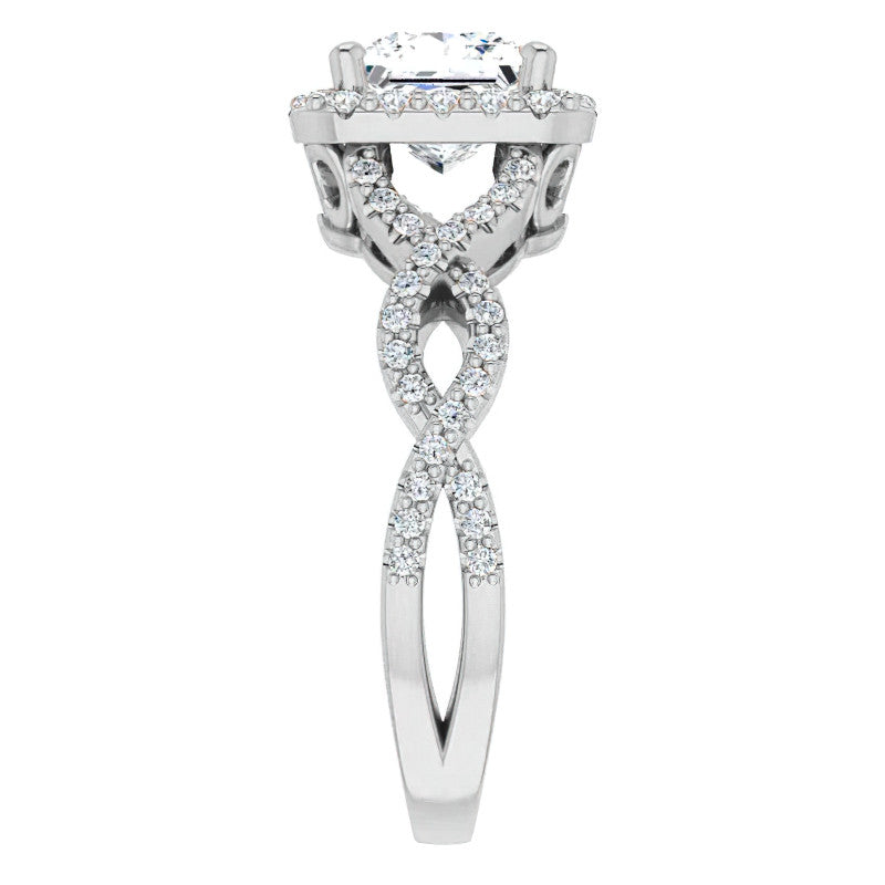 Princess Infinity Halo Engagement Ring with Scrolls