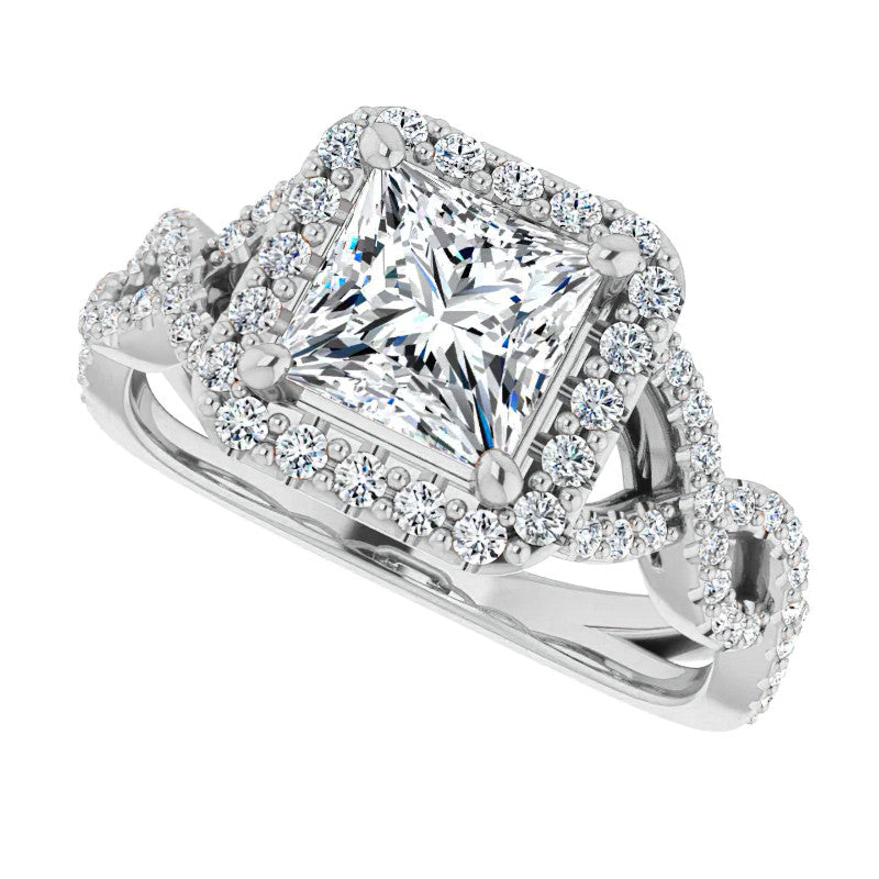 Princess Infinity Halo Engagement Ring with Scrolls